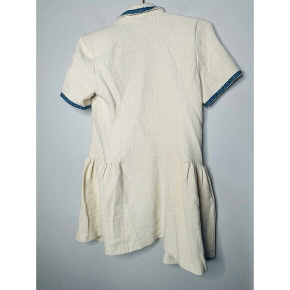 SANDRO Off White Tweed Blue Trim A-Line Double Breasted Seville Dress Size 36 - Picture 10 of 16